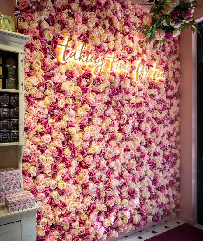 Rose wall at English Rose Tea Room in Carefree